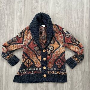 J Jill Wool Blend Cardigan XS Petite Chunky Knit Shawl Collar Cozy Boho